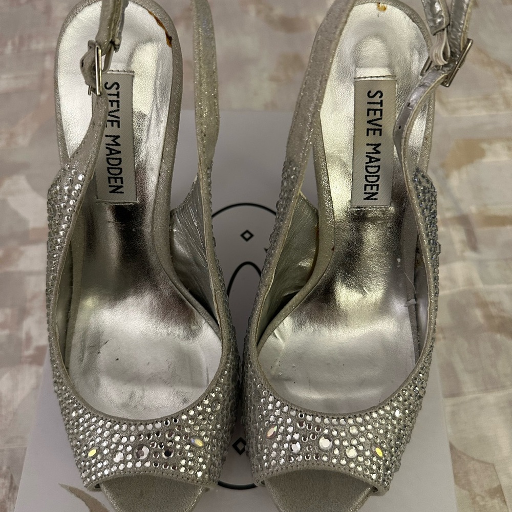 Steve Madden Silver Embellished Heels